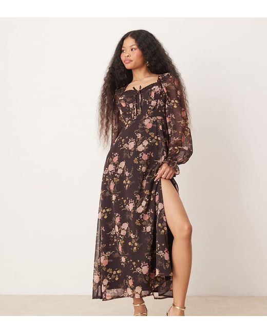 Miss Selfridge Brown Corset Chiffon Maxi Dress