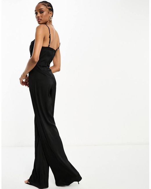 Jaded Rose Tall Black Satin Corset Jumpsuit