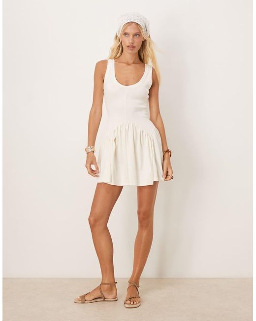ASOS Natural Ribbed Bodice Scoop With Dipped Waist Detail Mini Dress