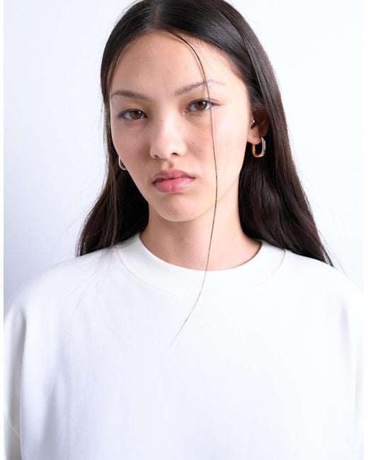 TOPSHOP White Premium Interlock Long Sleeve Skater Tee