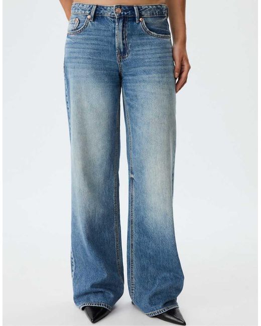 Stradivarius Blue D91 Low Wide-Leg Jeans