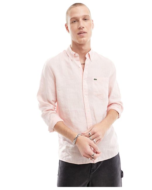 Lacoste Natural Long Sleeve Linen Shirt for men