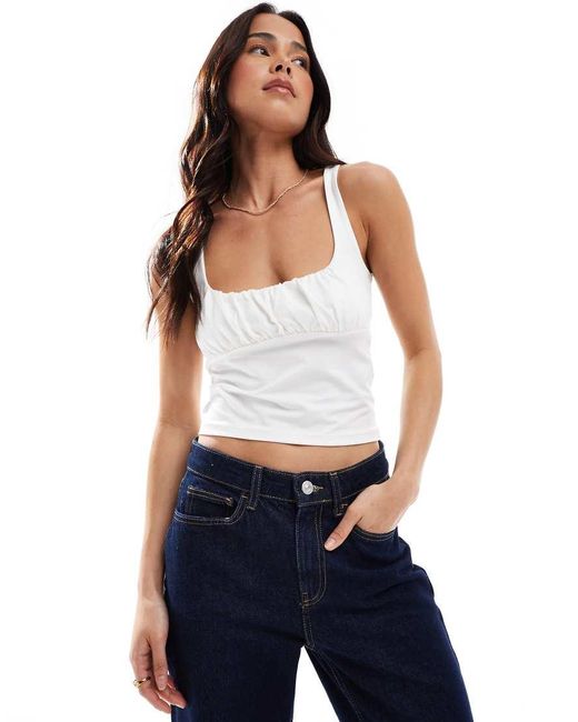 Stradivarius White Ruched Bust Top