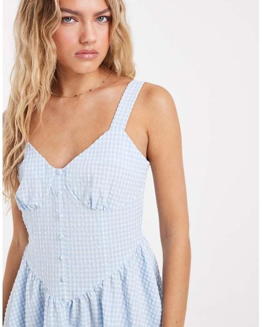 Vero Moda Blue Button Front Gingham Mini Dress