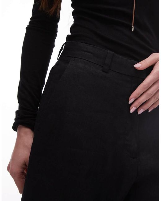 ARKET Black Linen Straight Leg Pants With Flat Front
