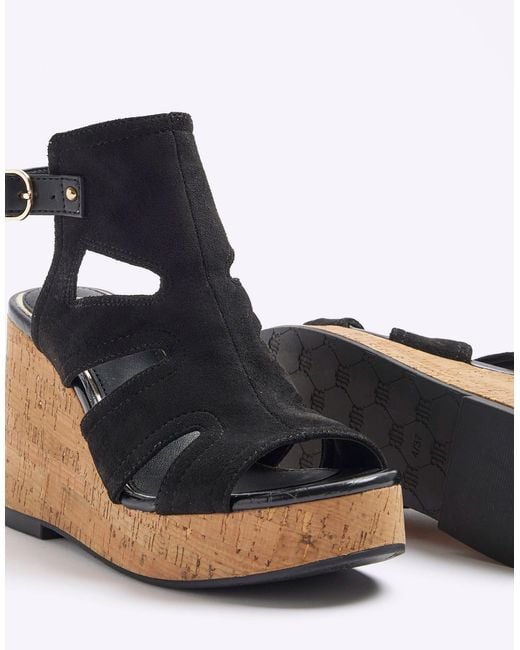 River Island Blue Cut Out Wedge Sandals