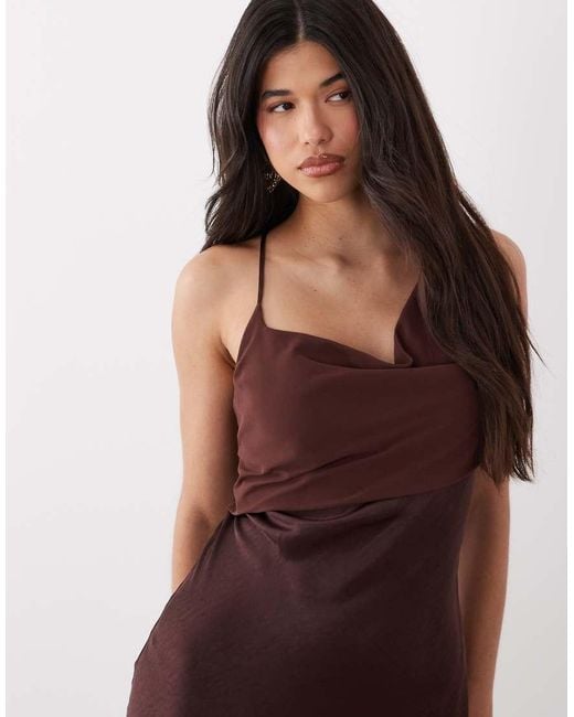4th & Reckless Red Chiffon Cowl Neck Cross Back Cami Satin Maxi Dress