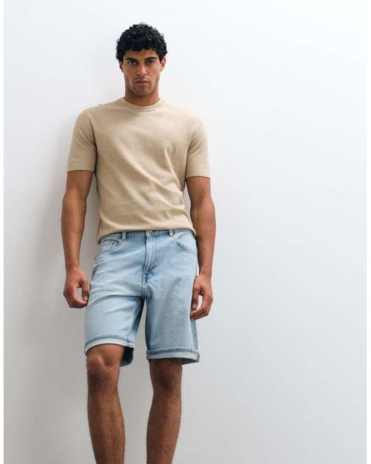 Mango White Rolled Hem Denim Shorts for men