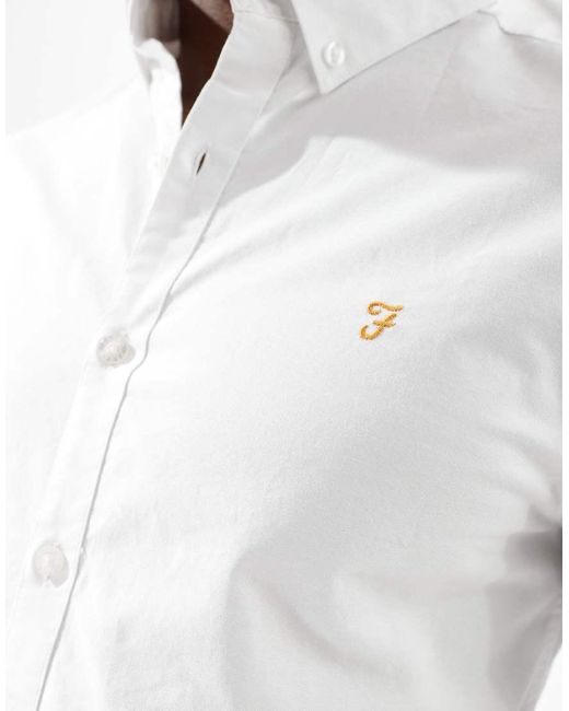 Farah White Brewer Slim Fit Long Sleeve Oxford Shirt for men
