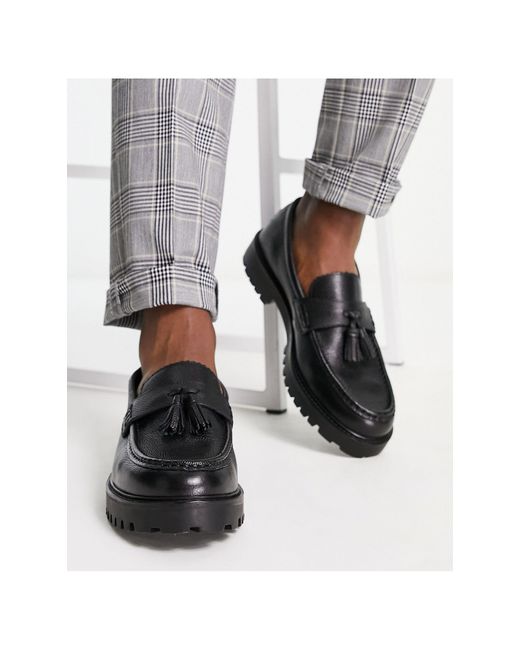 Walk London Black Sean Chunky Tassel Loafers for men
