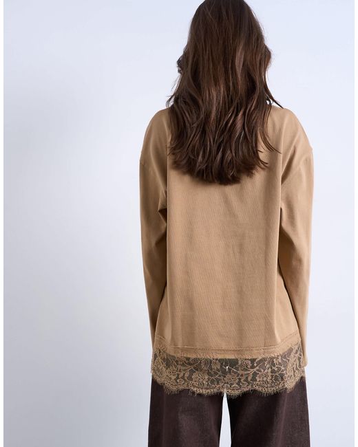 Top oversize style skateur avec bordure en dentelle - taupe TOPSHOP en coloris Natural