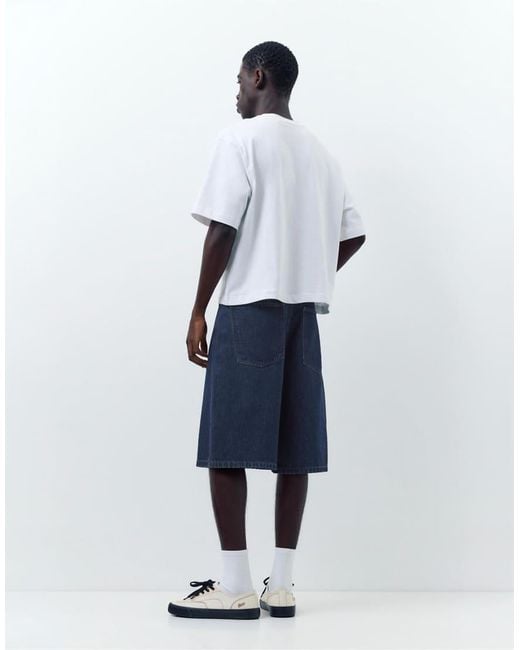 Pull&Bear White Skater Denim Bermuda Shorts for men