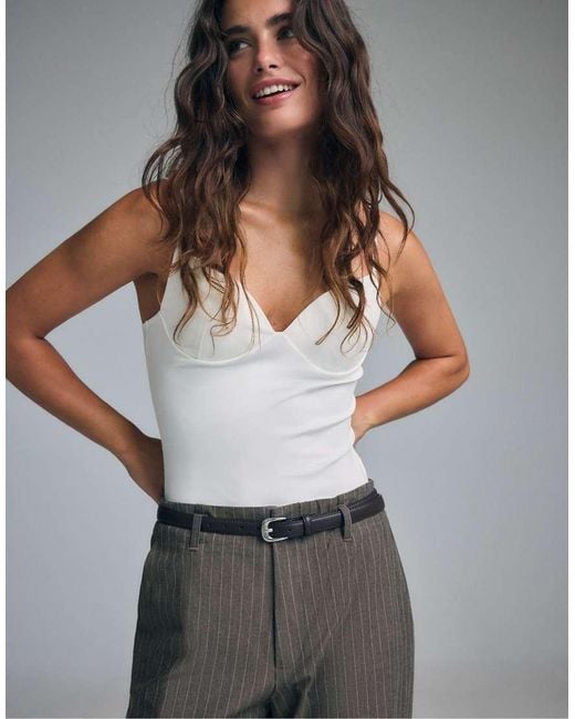 Stradivarius Gray Flowing Striped Straight-leg Trousers