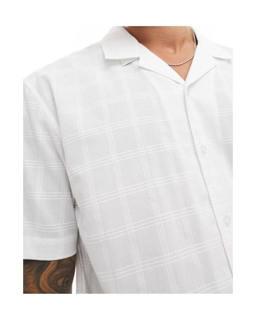 Brave Soul White Cotton Textured Camp Collar Shirt for men