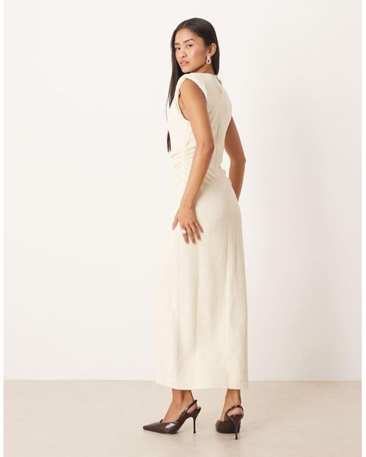 ASOS Natural Boucle Sleeveless Shoulder Pad Ruched Midi Dress