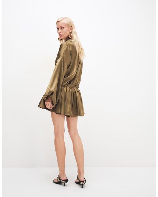 ASOS Natural Satin Funnel Neck Romper