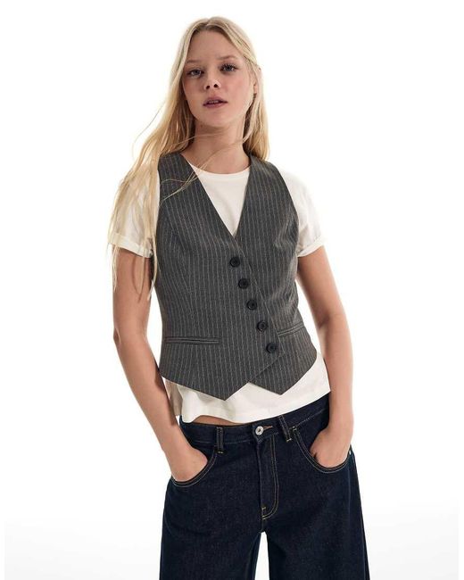 Bershka Gray Striped Gilet