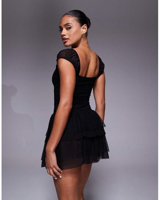 ASOS Mini Jurk Van Kant En Dobby Mesh in het Black