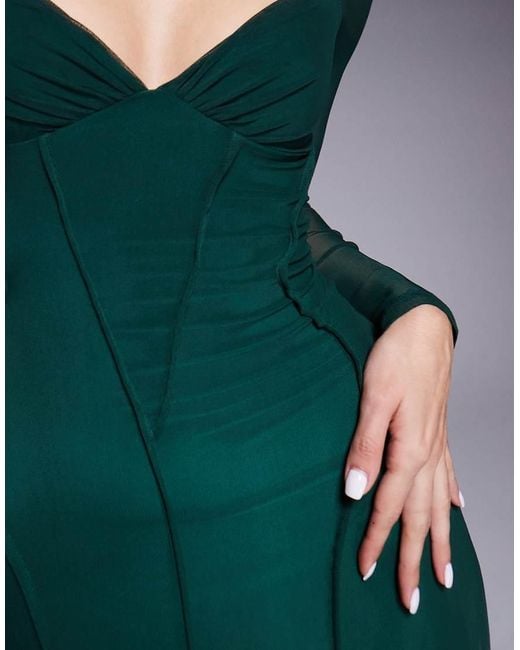 ASOS Blue Mesh Long Sleeve Maxi Dress With Exposed Seams And Full Skirt