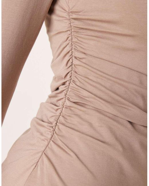 Vestito Accollato A Maniche Lunghe Con Arricciatura di Abercrombie & Fitch in Natural