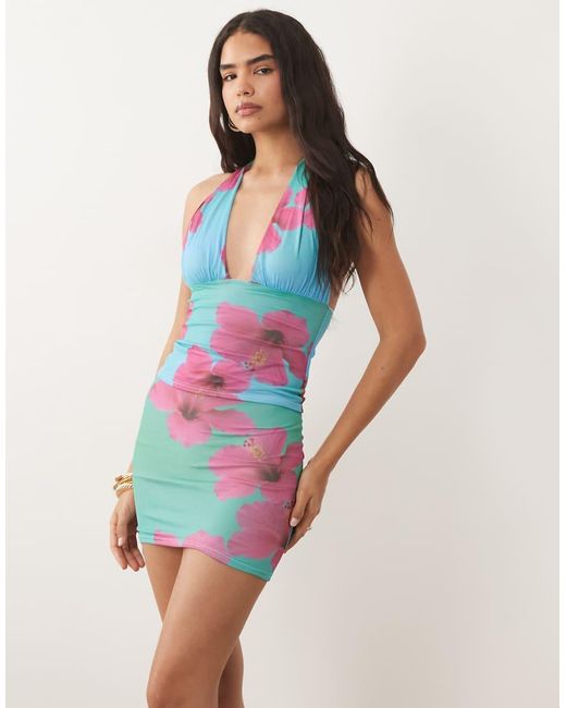 Kaiia Blue Exclusive Slinky Mini Skirt Co-Ord