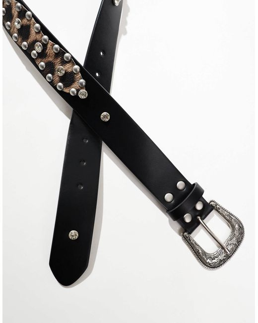 Ceinture style western en similicuir avec clous et détail à imprimé léopard ASOS pour homme en coloris Black