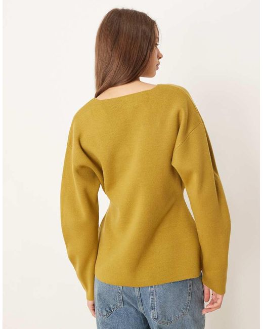 ASOS Yellow Extreme Low V Neck Waisted Top