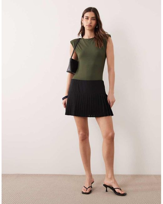 ASOS Green Slinky Sleeveless Shoulder Pad Bodysuit