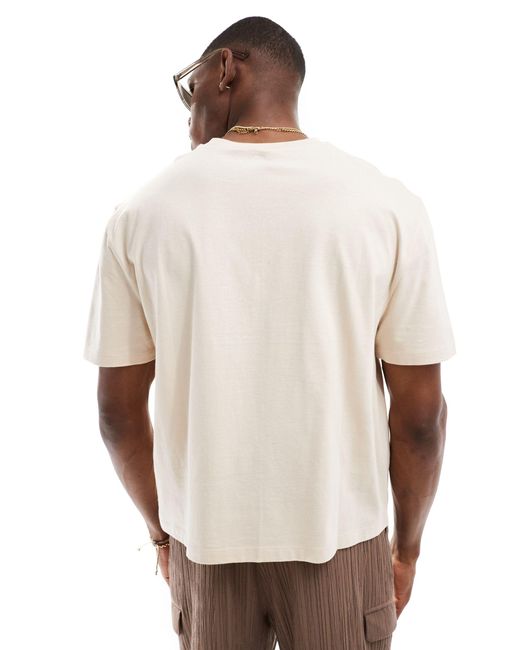 T-shirt décontracté coupe carrée avec imprimé céleste sur le devant - beige ASOS pour homme en coloris White