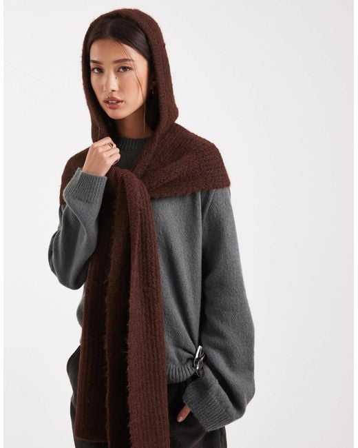 Object Brown Super Soft Knitted Hooded Scarf
