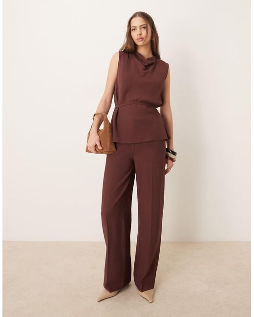 ASOS Purple Tailored Draped Top With Skinny Belt Co-ord