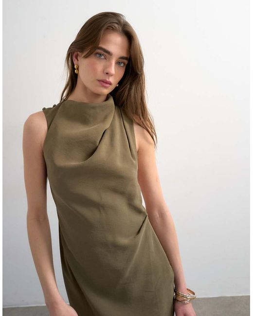 TOPSHOP White Drape Detail Midi Dress