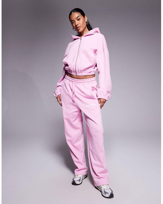 ASOS Pink Weekend Collective Cropped Hoodie With Back Graphic