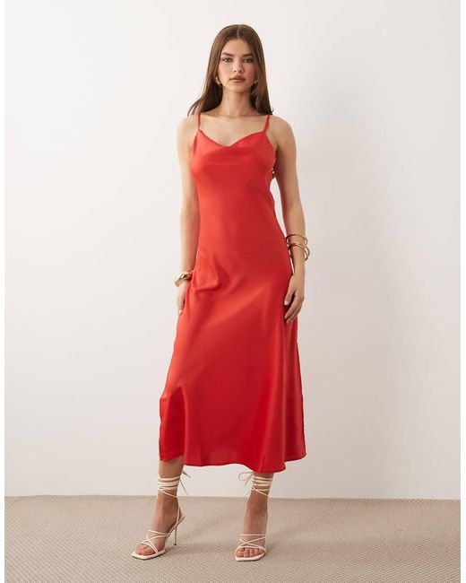 Y.A.S Red Satin Cami Midi Dress