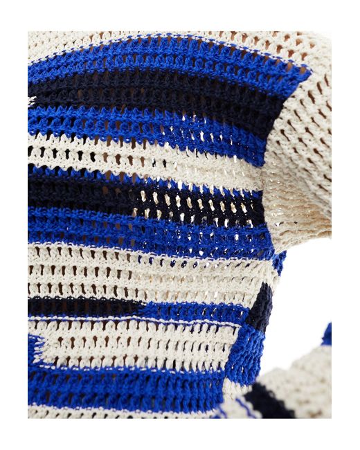 Maglione all'uncinetto con motivo a righe color crema e blu di ONLY in Blue