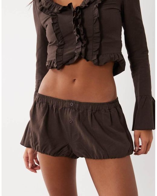 Lioness Brown Odette Linen Rich Bubble Bloomer Shorts Co-ord
