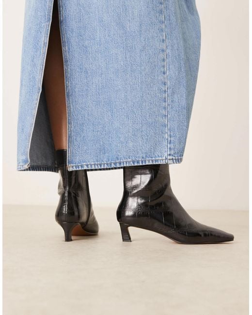 ASOS Gray Riley Mid-heel Ankle Boots