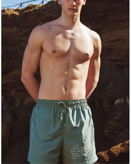 Pull&Bear Green Stwd Board Shorts for men