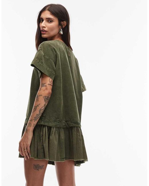 ASOS Green Oversized Cord Hybrid T-shirt Mini Dress