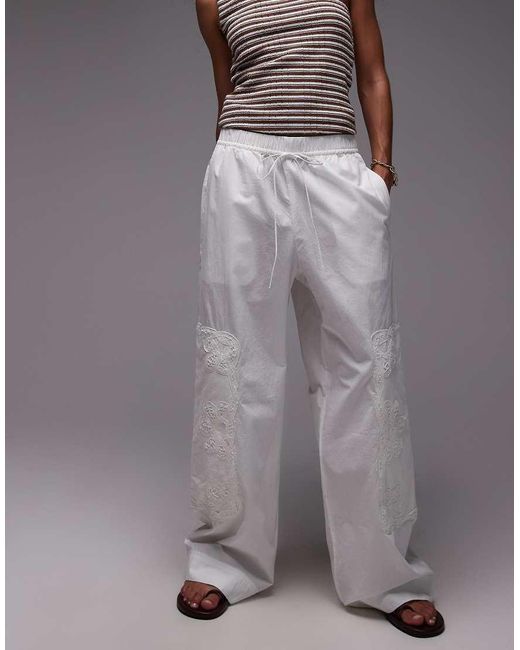 ARKET Gray Pure Cotton Straight Leg Embroidered Trousers