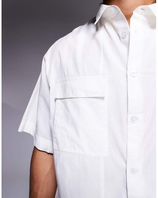 Camisa Blanca Extragrande Con Bolsillos En El Pecho De Popelina De ASOS de hombre de color Gray