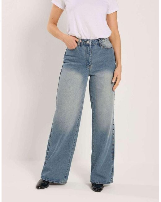 Long Tall Sally Blue Studded Wide Leg Jeans