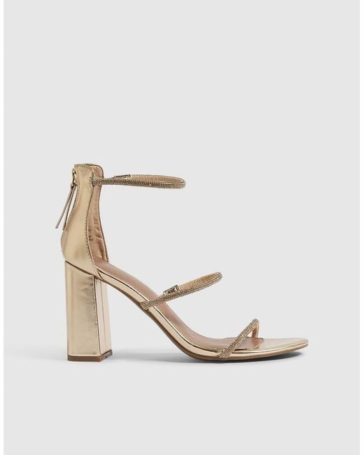 River Island Natural Diamante Block Heeled Sandals