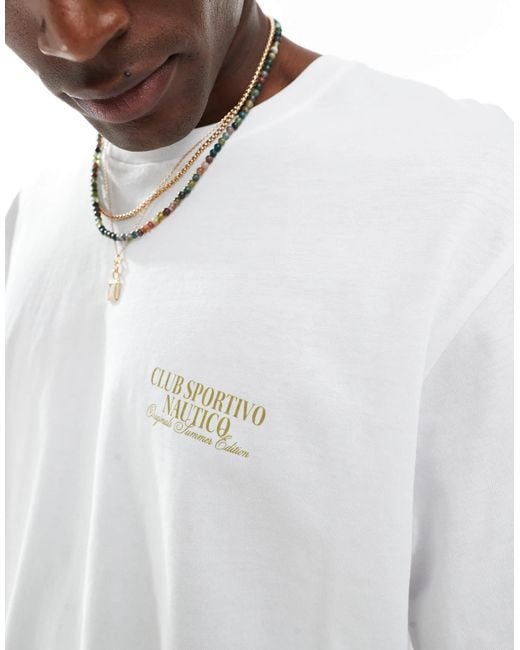 Jack & Jones White Oversize Back Print T-shirt With Window Sea Print for men