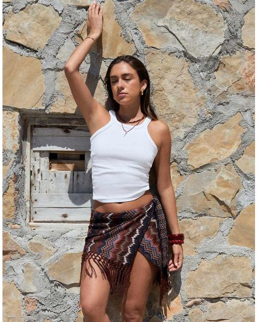 4th & Reckless Brown X Luana Barron Knitted Tassel Edge Wrap Beach Skirt