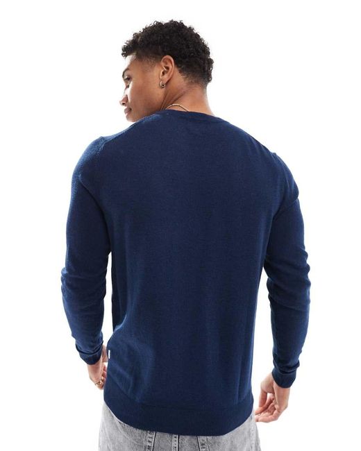 Jack & Jones Blue Fine Gauge Crew Neck Jumper for men