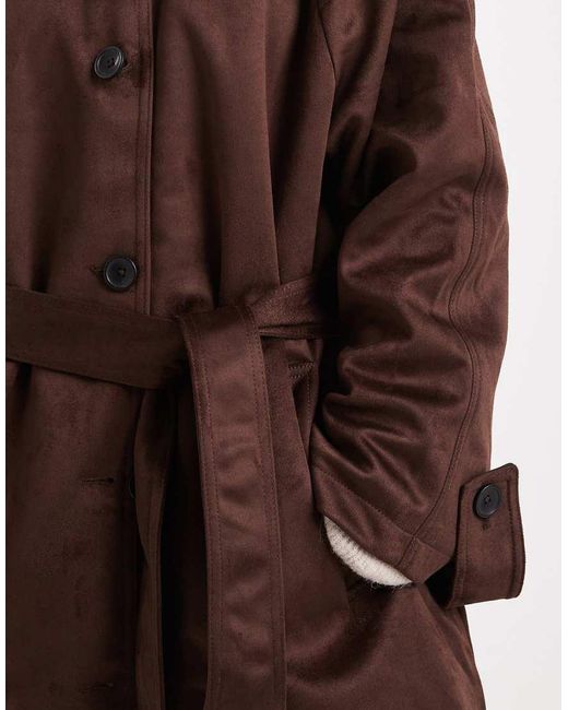 ASOS Natural Faux Suede Funnel Neck Trench Coat
