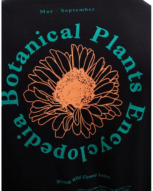 Camiseta negra extragrande con estampado circular botánico en la espalda SELECTED de hombre de color Blue