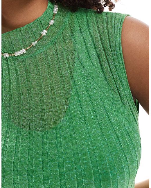 AllSaints Green Patrice Fine Metallic Knit Midi Dress
