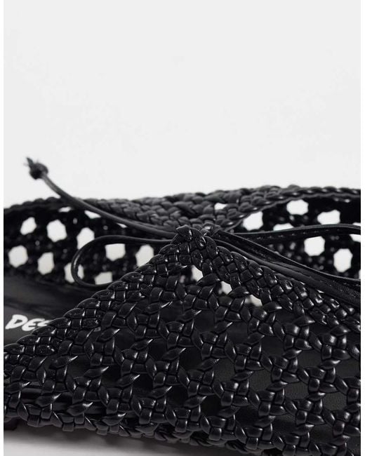 Public Desire Black Tabitha Woven Pointy Flat Mules